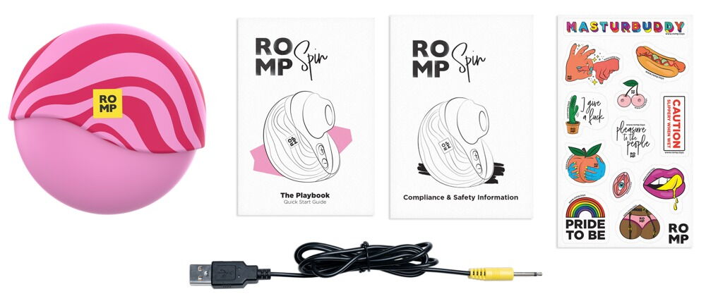 Pulsator „Spin“ in Pink mit Ringmuster und USB-Kabel