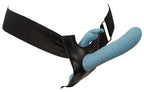 Schwarzes Strap-on Gurtset mit blauem Vibratoraufsatz
