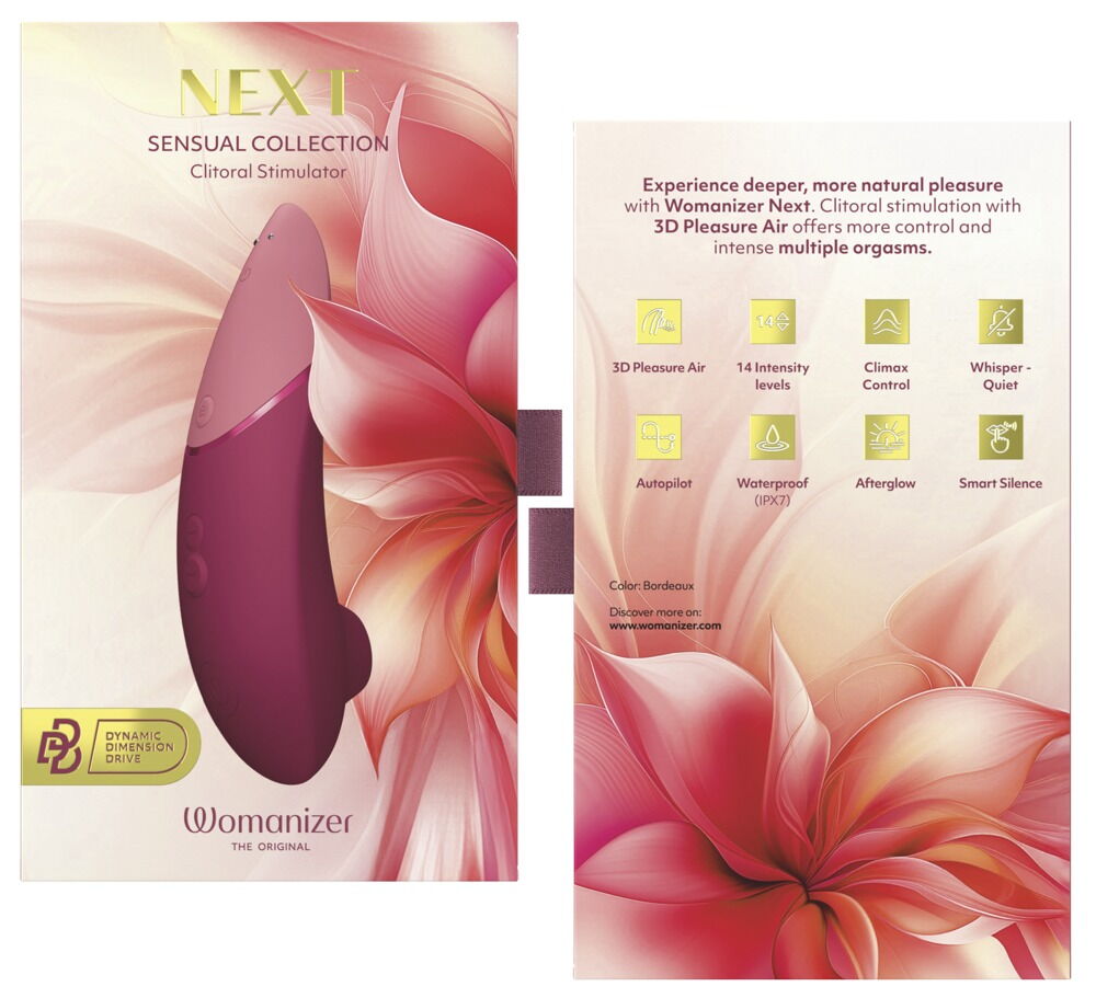 Clitorisstimulator-Verpackung „Womanzier“ aus der Sensual Collection in Rosa/Bordeaux