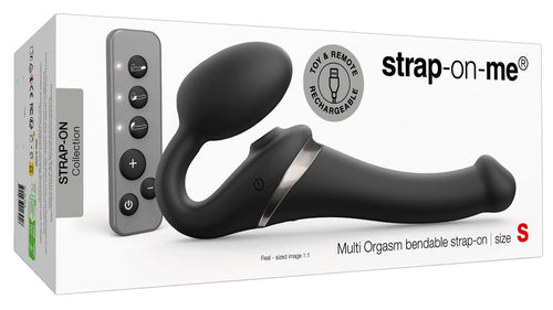 Strap-on-Set in Verpackung mit Fernbedienung und schwarzer Silhouette