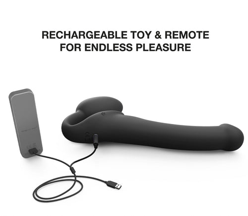Aufladbarer schwarzer Vibrator mit Ladekabel und Fernbedienung
