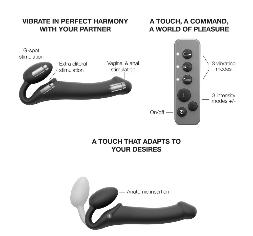 Vibrating Bendable strapless Strap-On M black