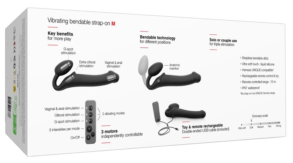 Vibrating Bendable strapless Strap-On M black