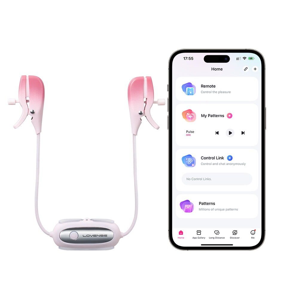 Lovense Gemini Vibrations-Nippelklemmen in Rosa mit App-Steuerung und Kabel