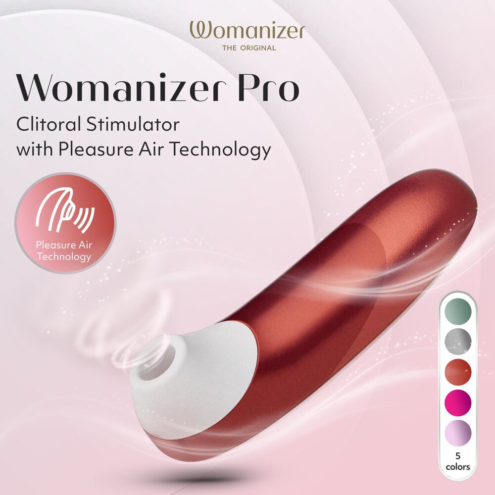 Womanizer PRO Klitorisstimulator, rostbraunes Handgerät mit weißem Aufsatz