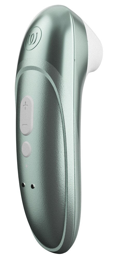 Handheld-Körperstimulator in Türkisgrün mit Tastenfeld und runder Aufsatzöffnung