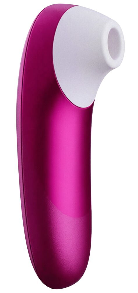 Handheld-Körperstimulator in Pink mit weißem Aufsatz und glatter Griffseite