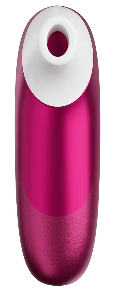 Handheld-Körperstimulator in Magenta mit weißer Stirnfläche und ovaler Form