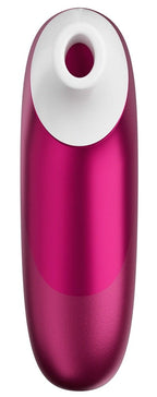 Handheld-Körperstimulator in Magenta mit weißer Stirnfläche und ovaler Form