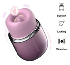 Dual-Action-Stimulator lila, geöffnet; Symbole für Saugen, Lecken und Vibration