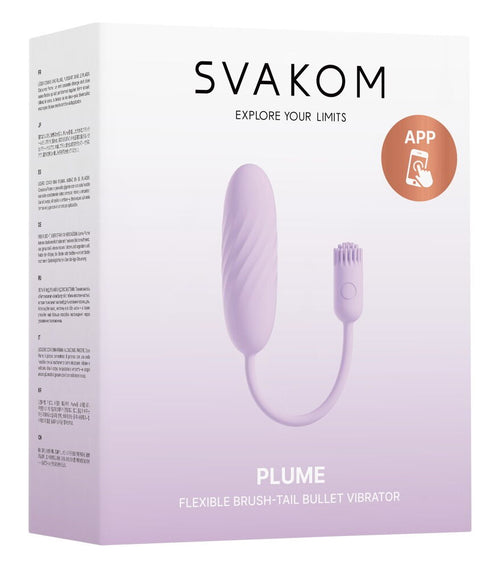 SVAKOM-Set „Plume“: flexibler Bullet-Vibrator in Flieder auf Produktverpackung
