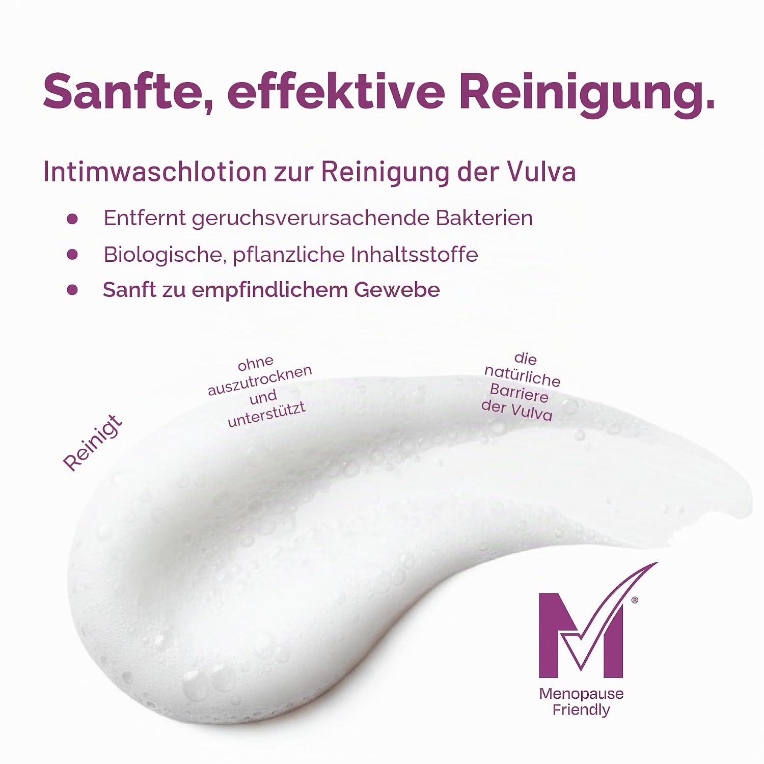 Intimwaschlotion zur Reinigung der Vulva, sanfte Schaumtextur für effektive Reinigung