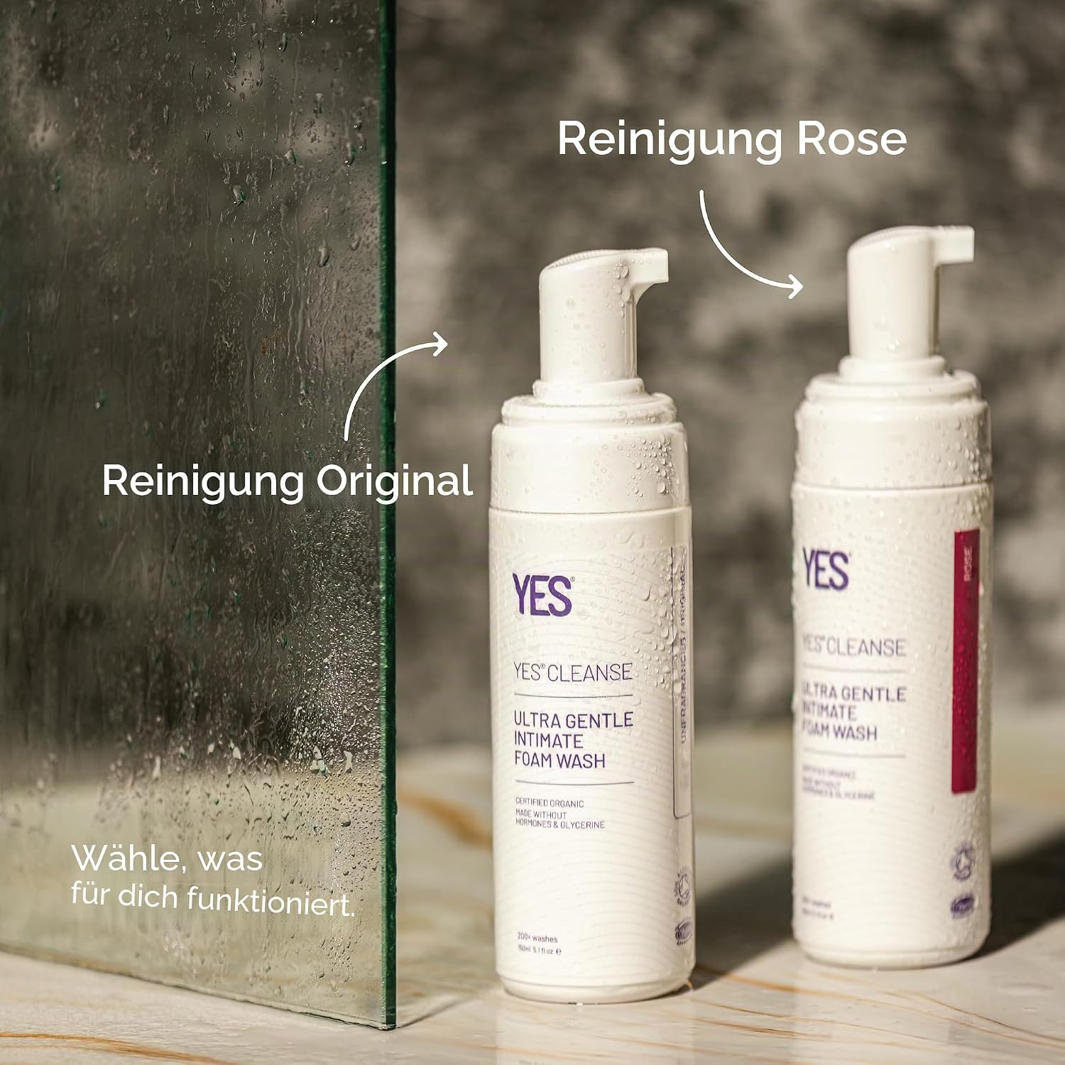 Zwei YES Cleanse Pumpspender: Reinigung Rose und Reinigung Original