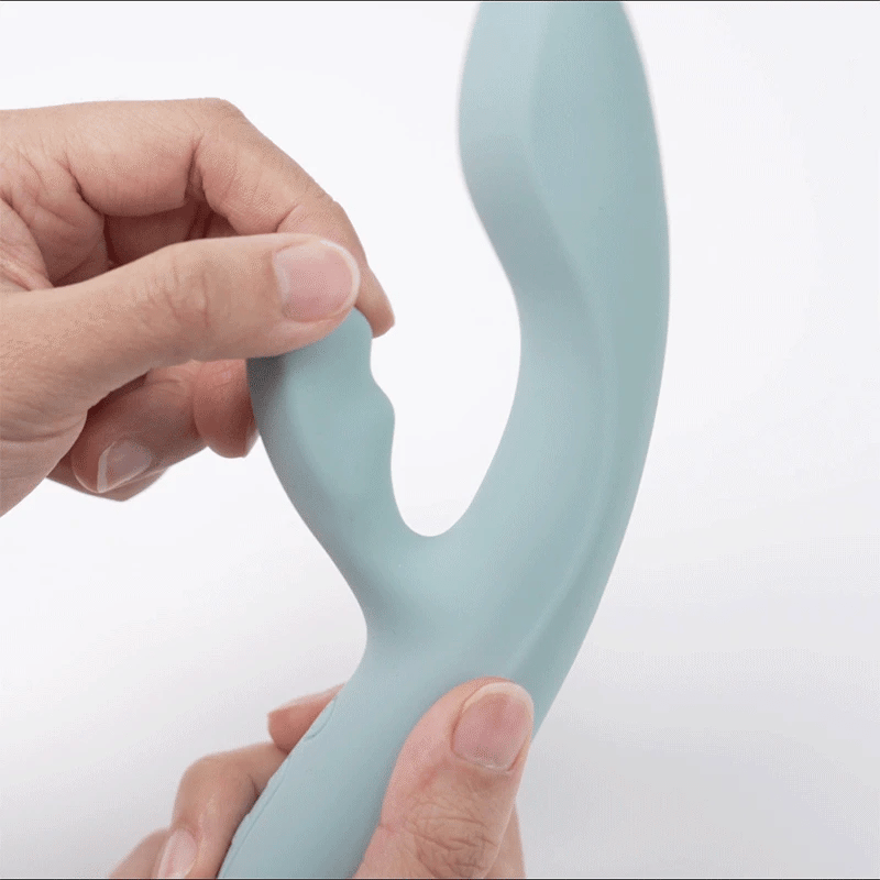 Blauer Kaninchen-Vibrator mit gebogener Form und Vibrationsspitze