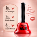 Rote Glocke „ring for SEX“ mit Anleitungskarte und Wunschtext