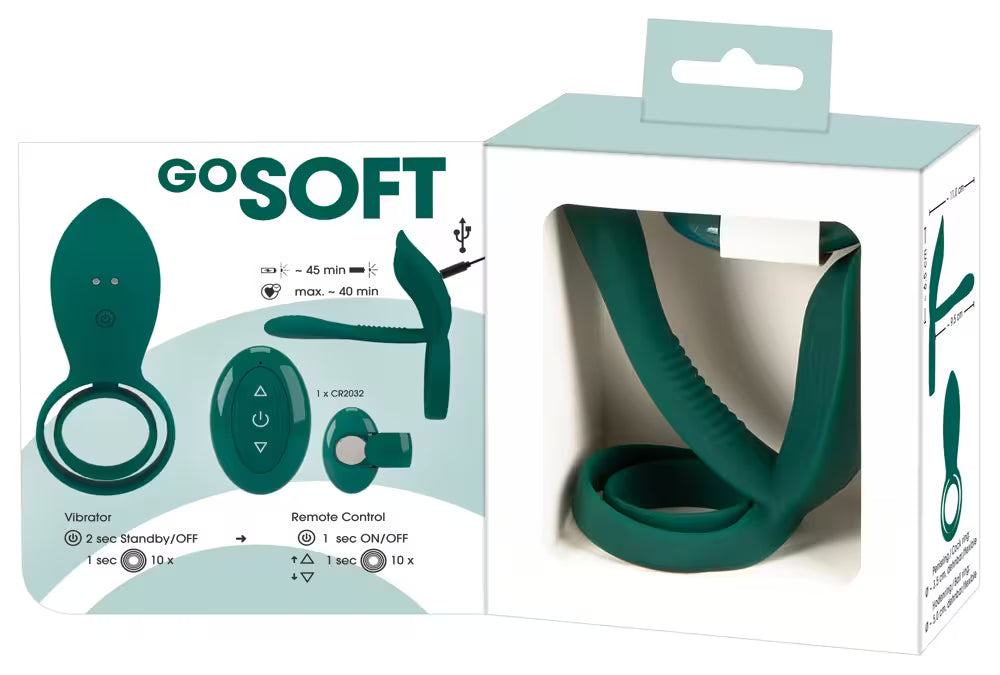 Paarvibrator-Set in grüner Verpackung mit Fernbedienung und Anschauungsdarstellung