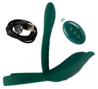 Grüner Paar-Vibrator mit Ring, plus Handsender und schwarzer Anschlusskabel