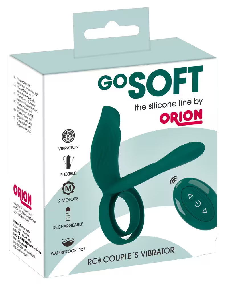 Verpackung „GOSOFT“ mit Bild vom grünen RC-Couple-Vibrator und Fernbedienung