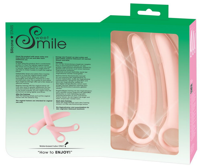 Silikon-Vaginaltrainer-Verpackung, Sweet Smile Rückseite mit Anleitung