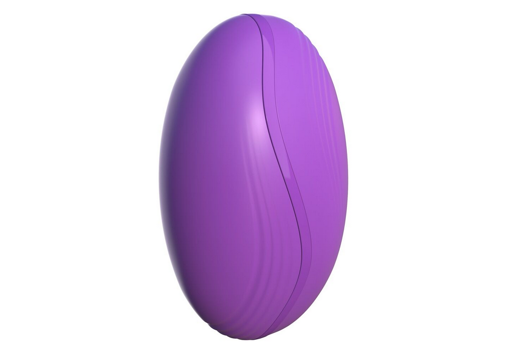 Violetter Vibrator mit Leckfunktion, abgerundete Rückansicht