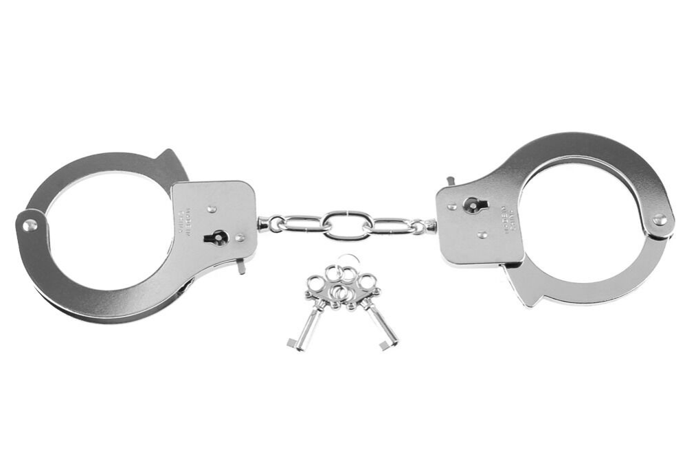 Metal-Handschellen mit Kette, zwei Armbändern und Schlüssel-Set