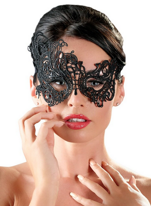 Schwarze Spitzen-Augenmaske mit floralen Ornamenten, durchbrochen