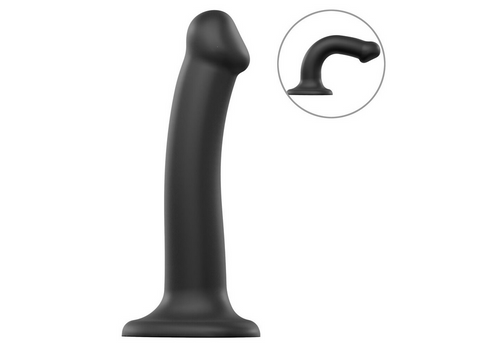 Schwarzer, biegbarer Silikon-Dildo mit geschwungener Form