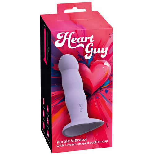 Verpackung Heart Guy: lila Vibrator mit Vibration und Herz-Form-Saugfuß