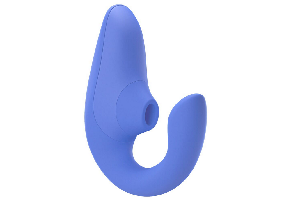 U-förmiger Silikon-Intim-Massager in Blau, mit abgerundeten Enden und Öffnung