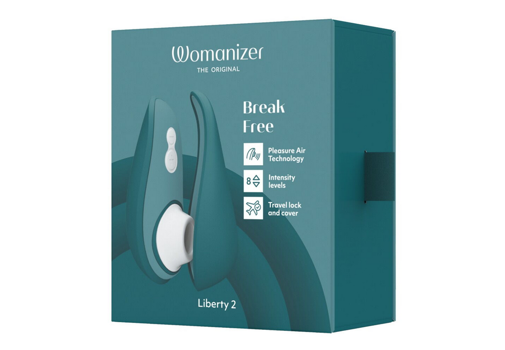 Womanizer Liberty 2 Bediengerät in türkisfarbener Verpackung