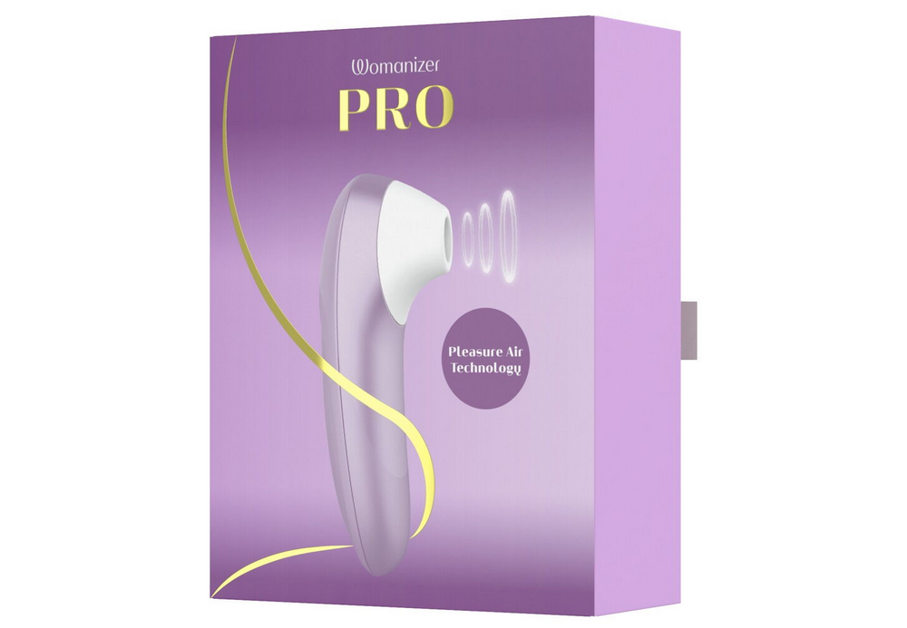 Clit-Simulator Pro, weißes Gerät in lilafarbenen Verpackungsschachtel