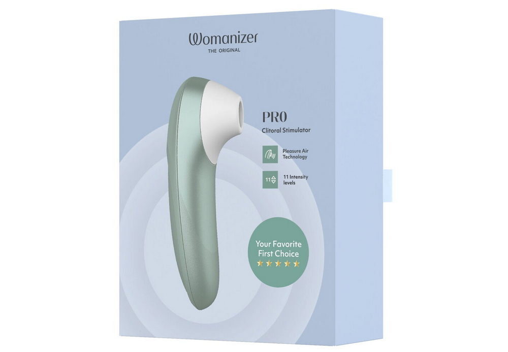 Clit-Simulator Pro, türkisgrünes Gerät in Verpackungsschachtel mit Aufdruck