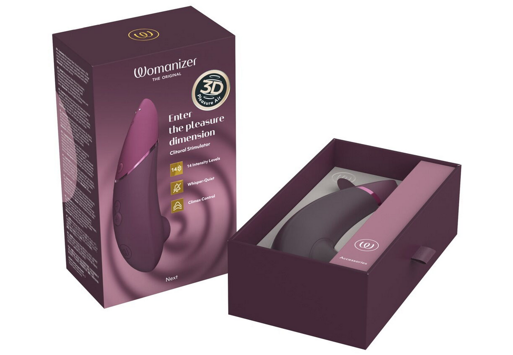 Womanizer Next Vibrationsgerät, lila, in geöffneter Box