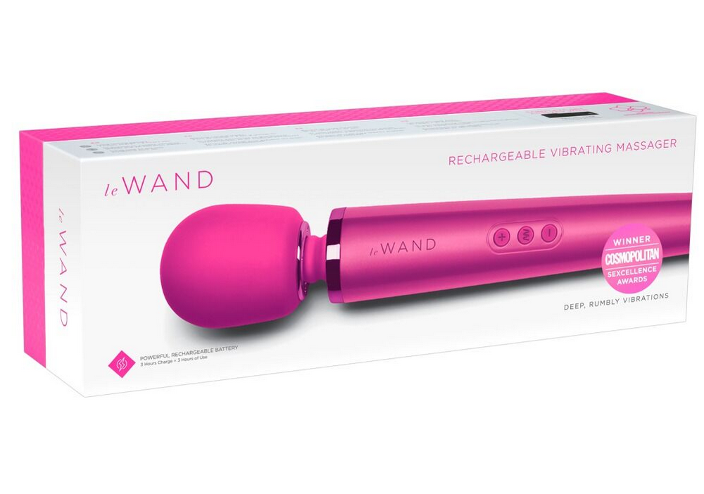 Wiederaufladbares Vibrations-Massagegerät leWAND in Pink mit runder Massagehaube