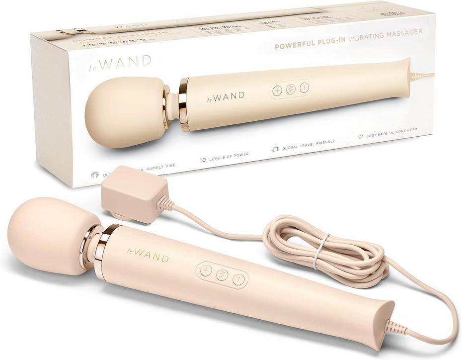 Plug-in-Vibrationsmassagegerät in Creme mit rundem Aufsatz und Kabel