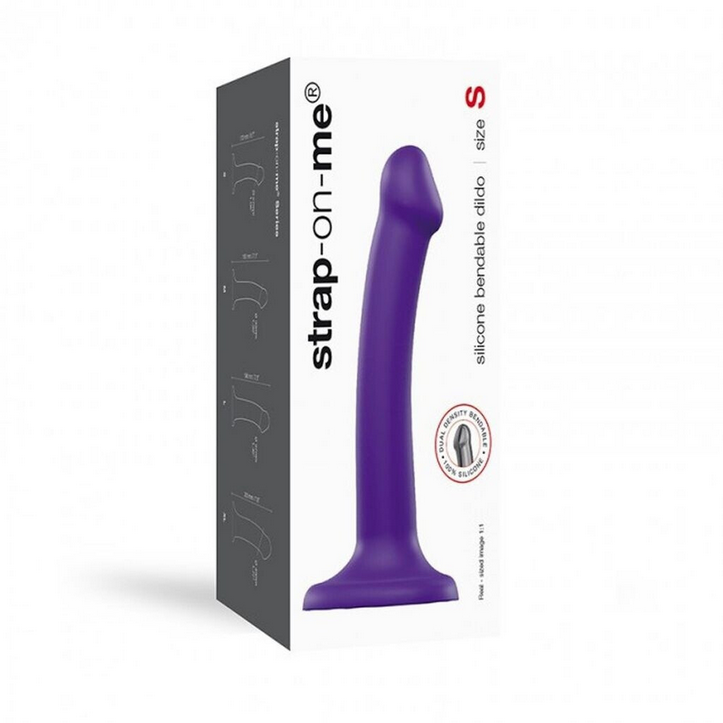Biegbarer Dildo in Violett im Karton, flexible Silikon-Form, Größe S