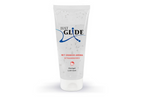 Gleitgel-Tube Just Glide mit Erdbeer-Aroma und Tropfen auf Vorderseite