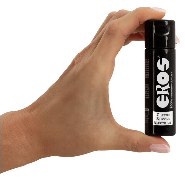 EROS Bodyglide Silikon-Bodyglide Spenderflasche mit Pumpkopf, von Hand gehalten