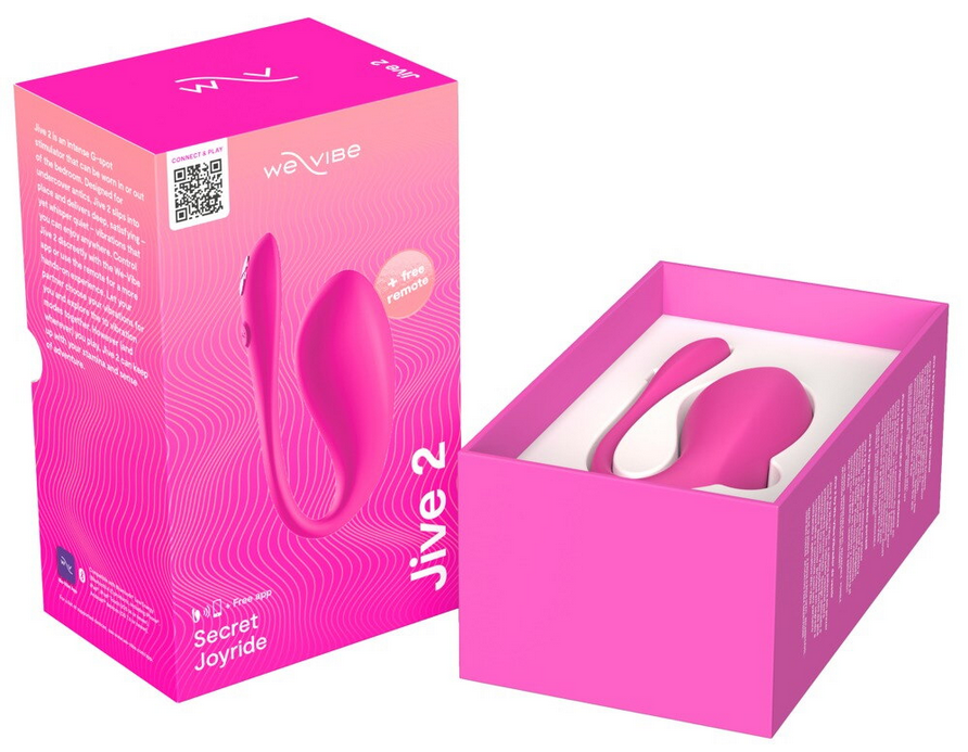Rosa Jive 2 Verpackung und offener Karton mit eingesetztem Vibro-Ei