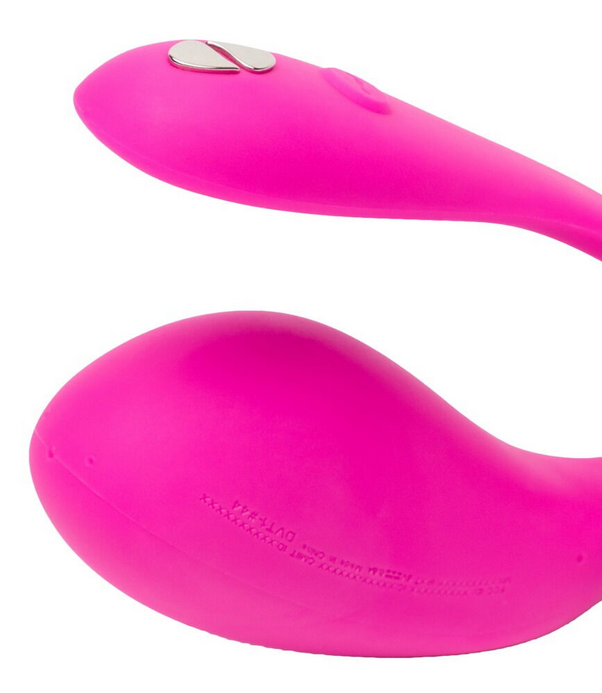Pinkes ergonomisches Vibro-Ei, Nahansicht mit Tasten und Markierungen
