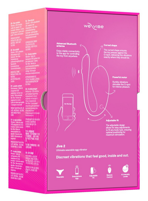 Jive 2 Verpackung mit weVibe-Logo, Infos zu Bluetooth- und Vibrationsfunktionen