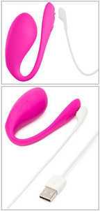 Rosa Vibro-Ei mit Ladekabel (USB-Stecker) und weißem Kabel