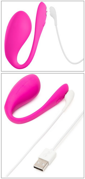 Rosa Vibro-Ei mit Ladekabel (USB-Stecker) und weißem Kabel