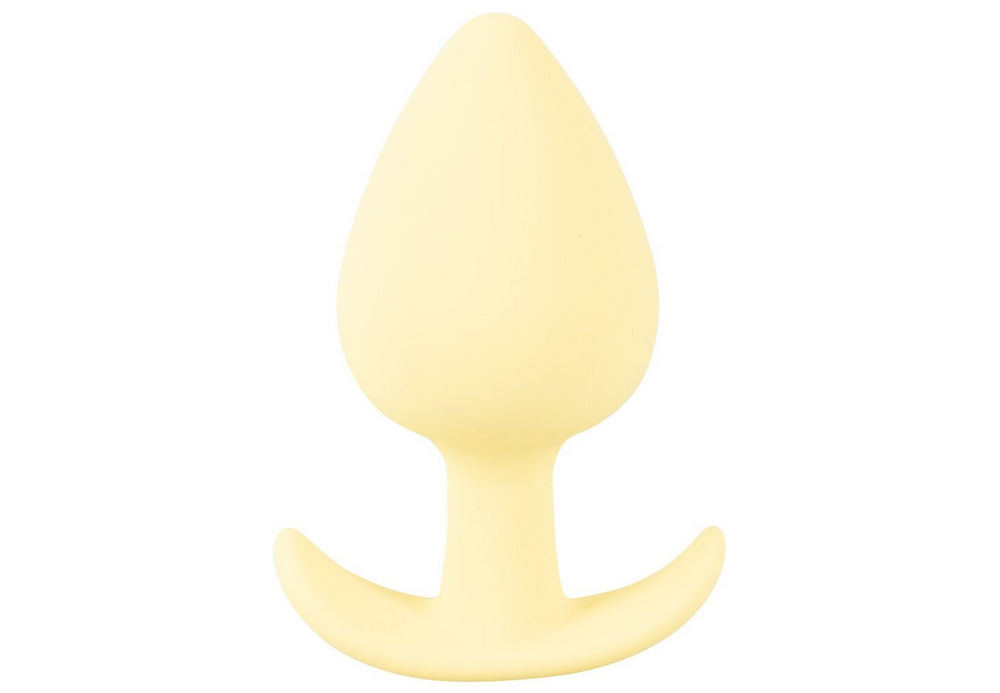 Mini-Butt-Plug aus gelbem Material, tropfenförmig, mit breitem Flansch