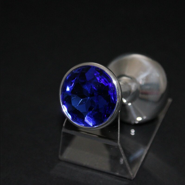 Ohrplug mit blau schimmerndem Kristall und silberfarbener Fassung, 30 mm