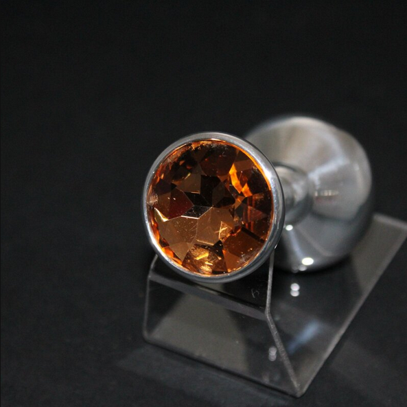 Ohrplug mit orangefarbenem Kristall und silberfarbener Fassung, 30 mm