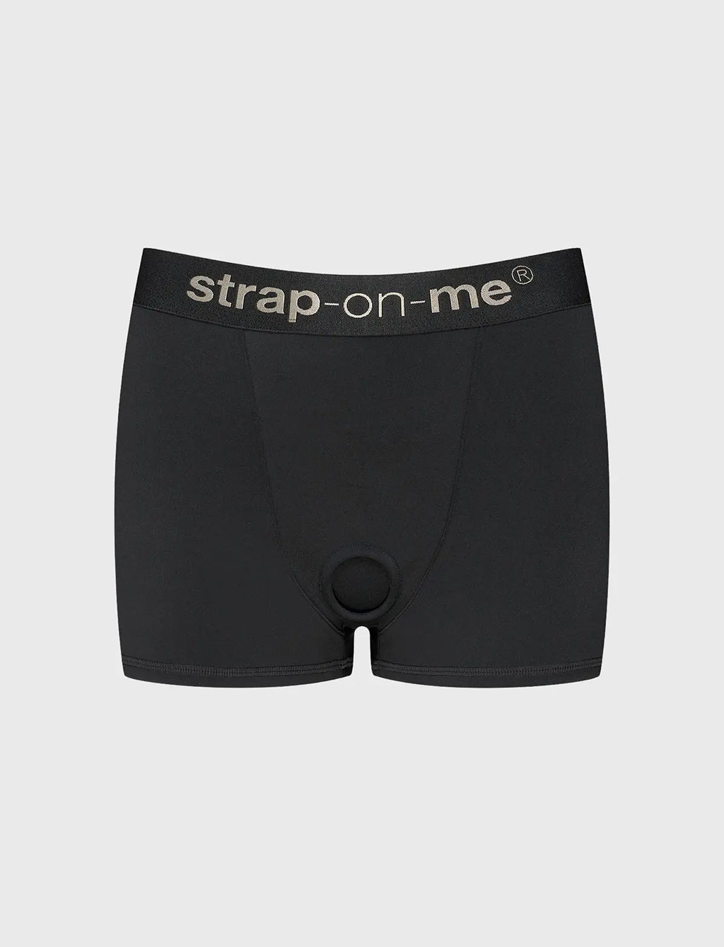 Schwarzer Lingerie-Slip mit integriertem Ring am Schritt, Taille mit strap-on-me-Bund.