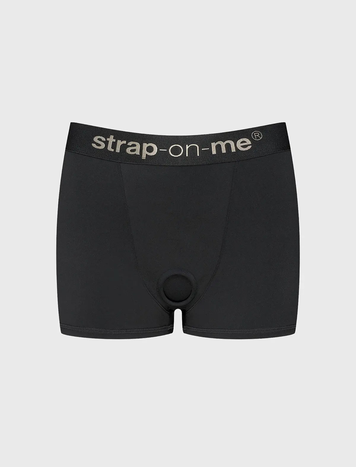 Schwarzer Lingerie-Slip mit integriertem Ring am Schritt, Taille mit strap-on-me-Bund.