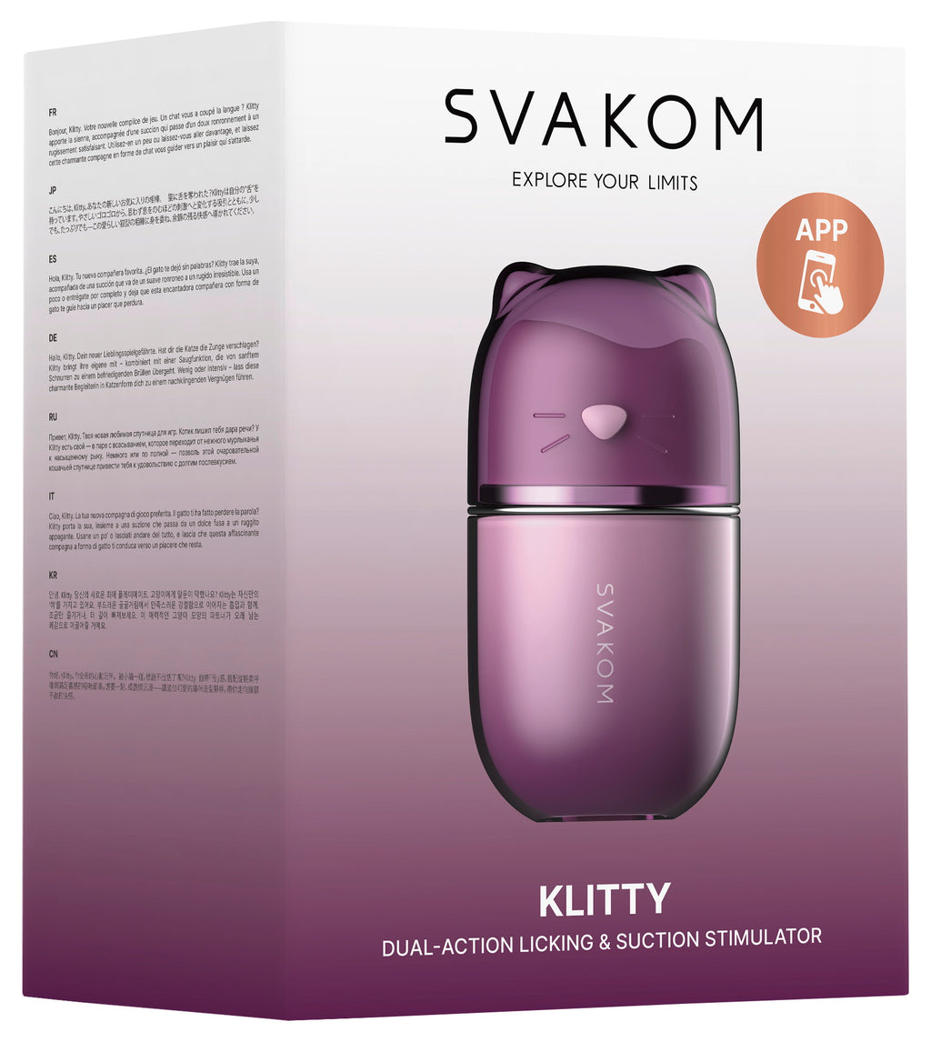 SVAKOM Klitty Auflegevibrator in violetter Verpackung mit Produktabbildung