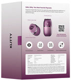 Produktverpackung von SVAKOM Klitty mit Abbildung des violetten Geräts und Infografiken
